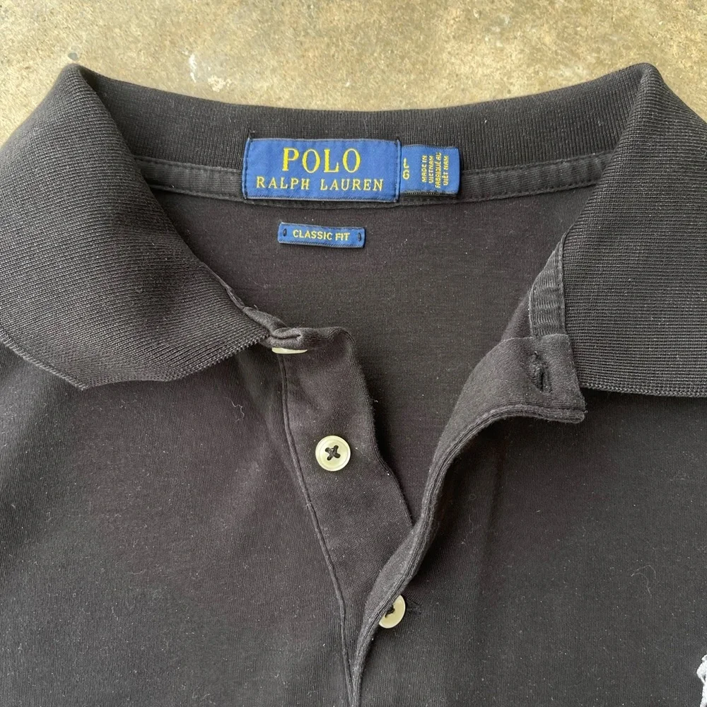 Polo Ralph Lauren Mens Large Black Short Sleeve Pique Polo Shirt White Pony Logo
